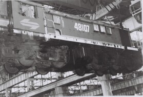 photo: loco suspended for maintenance cardiff workshops