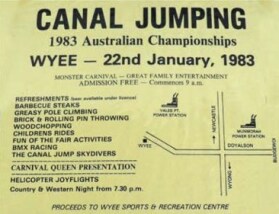 photo: advertisement for australian canal jumping championships held at wyee, 22 january 1983